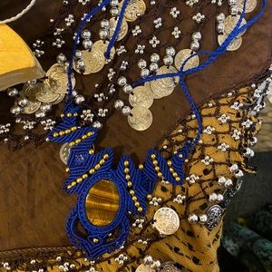 Blue Macrame Necklace with Tiger Eye Stone